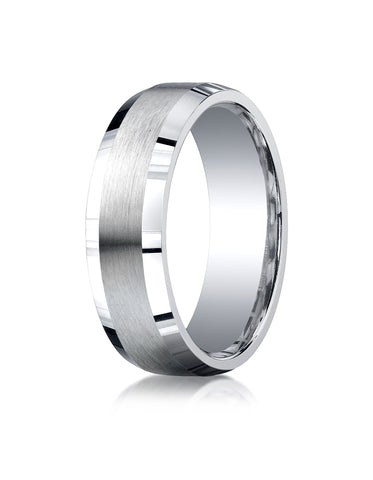 Benchmark Argentium Silver 7mm Comfort-Fit Satin-Finished Beveled Edge Design Wedding Band Ring