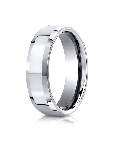Benchmark Cobaltchrome 7mm Comfort-Fit High Polished Beveled Edge Design Wedding Band Ring