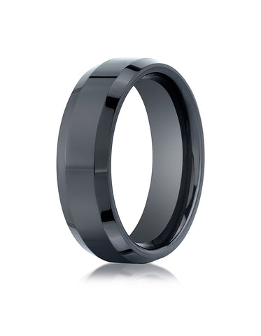 Benchmark Ceramic 7mm Comfort-Fit High Polished Beveled Edge Design Wedding Band Ring, (Sizes 6 - 14)