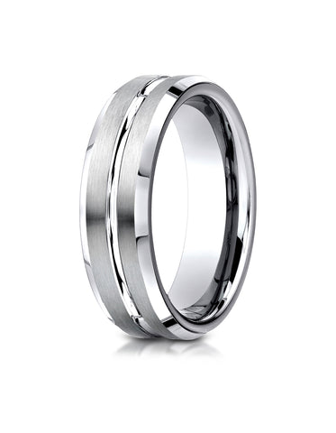 Benchmark Cobaltchrome 7mm Comfort-Fit Satin-Finished Beveled Edge Design Wedding Band Ring