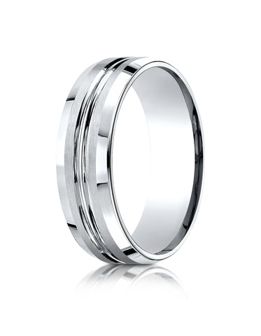Benchmark Platinum 7mm Comfort-Fit Satin-Finished with High Polished Cut Carved Design Band (Sizes 4-15)