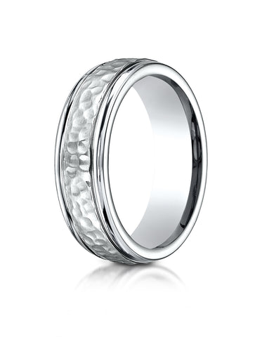 Benchmark Cobaltchrome 7mm Comfort-Fit Hammered-Finished Design Wedding Band Ring, (Sizes 6 - 14)