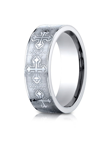Benchmark Cobaltchrome 7mm Comfort-Fit Cross Design Wedding Band Ring, (Sizes 6 - 14)