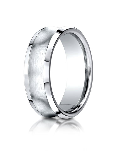 Benchmark Platinum 7.5mm Comfort-Fit Satin-Finished Concave Beveled Edge Design Wedding Band Ring