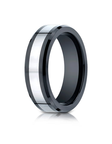 Benchmark Cobaltchrome 7mm Comfort-Fit Ceramic Beveled Edge Design Wedding Band Ring, (Sizes 6 - 14)