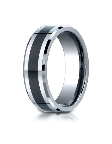 Benchmark Cobaltchrome 7mm Comfort-Fit Ceramic Inlay Design Wedding Band Ring, (Sizes 6 - 14)