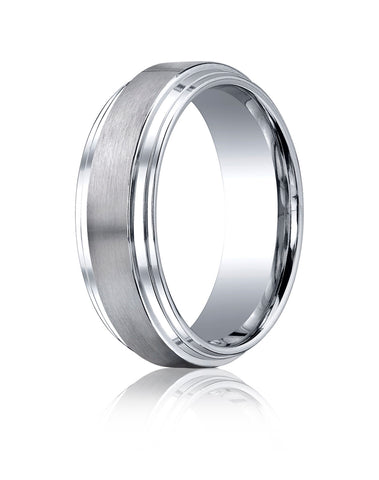 Benchmark Cobaltchrome 8mm Comfort-Fit Satin-Finished Double Edge Design Wedding Band Ring