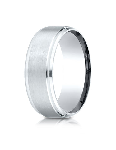 Benchmark Platinum 8mm Comfort-Fit Satin-Finished Drop Beveled Edge Carved Design Wedding Band Ring