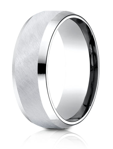Benchmark Cobalt 8mm Comfort-Fit Beveled Edge Diagonal Satin Finish Design Ring, (Size 6-14)