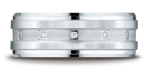 Benchmark-14K-White-Gold-8mm-Comfort-Fit-Pave-set-12-Stone-Diamond-Wedding-Band-Ring--.12Ct.--Size-4.25--CF6859714KW04.25