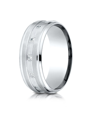 Benchmark 14K White Gold 8mm Comfort-Fit Pave-set 12-Stone Diamond Wedding Band Ring (0.12 ct.)