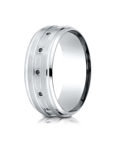 Benchmark 14K White Gold 8mm Comfort-Fit Pave-set 12-Stone Black Diamond Wedding Band Ring (0.12 ct.)