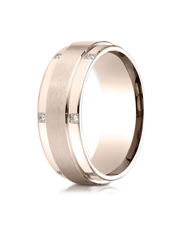 Benchmark 14K Rose Gold 8mm Comfort-Fit Pave-set 12-Stone Diamond Wedding Band Ring (0.12 ct.)