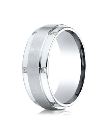 Benchmark 18K White Gold 8mm Comfort-Fit Pave-set 12-Stone Diamond Wedding Band Ring (0.12 ct.)