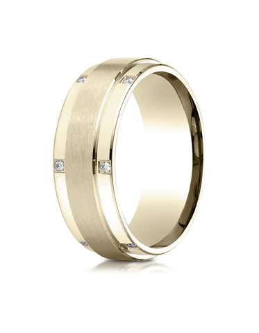 Benchmark 14K Yellow Gold 8mm Comfort-Fit Pave-set 12-Stone Diamond Wedding Band Ring (0.12 ct.)