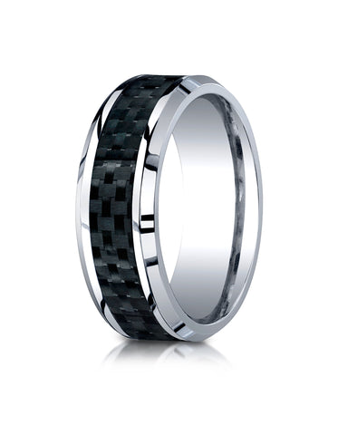 Benchmark Cobaltchrome 8mm Comfort-Fit Carbon Fiber Inlay Design Wedding Band Ring, (Sizes 6 - 14)