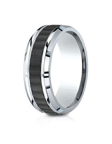Benchmark Cobaltchrome 8mm Comfort-Fit Beveled Edge Black Titanium Riveted Inlay Design Ring,(Size 6-14)