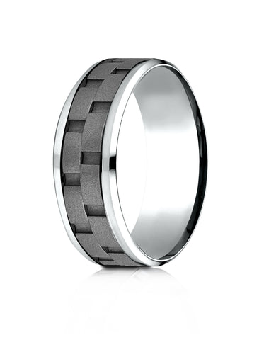 Benchmark Cobaltchrome 8mm Comfort-Fit Sandblasted Satin Finish Link Pattern Design Ring,(6-14)