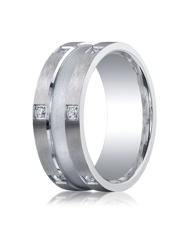 Benchmark Argentium Silver 9mm Comfort-Fit Pave Set 12-Stone Diamond Design Wedding Ring (0.24 cttw)