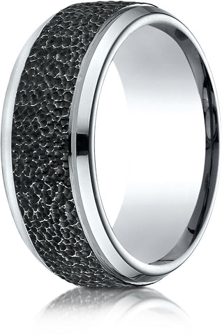 Benchmark Cobaltchrome 9mm Comfort-Fit Black Micro-Hammered Wedding Band Ring, (Sizes 6 - 14)
