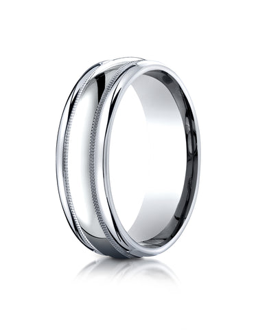 Benchmark Platinum 7.5mm Comfort-Fit Milgrain High Polish Carved Design Wedding Band Ring