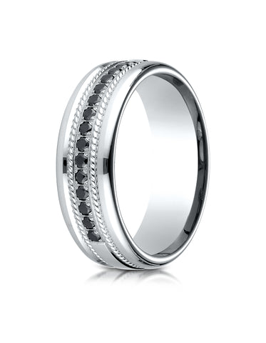 Benchmark 14K White Gold 7.5mm Comfort-Fit Pave-set 16-Stone Black Diamond Wedding Band Ring (0.32 ct.)