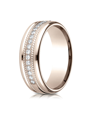 Benchmark 14K Rose Gold 7.5mm Comfort-Fit Pave-set 16-Stone Diamond Wedding Band Ring (0.32 ct.)