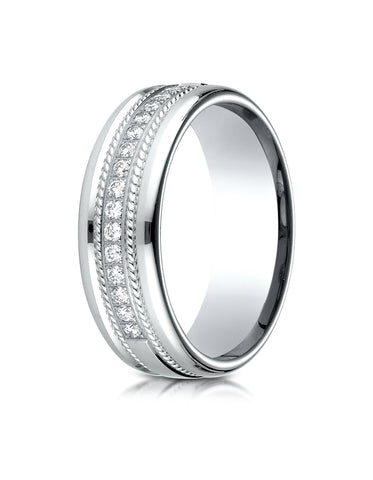 Benchmark 14K White Gold 7.5mm Comfort-Fit Pave-set 16-Stone Diamond Wedding Band Ring (0.32 ct.)