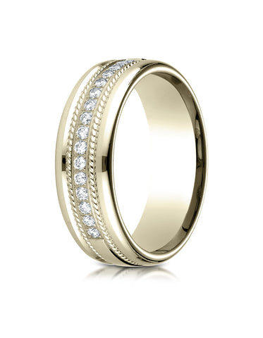 Benchmark 14K Yellow Gold 7.5mm Comfort-Fit Pave-set 16-Stone Diamond Wedding Band Ring (0.32 ct.)