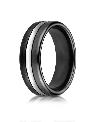Benchmark Cobaltchrome 7mm Comfort-Fit Blackened-Satin with a High Polish Center Cut Wedding Band Ring