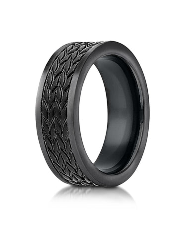 Benchmark Blackened Cobaltchrome 7.5mm Comfort-Fit Wedding Band Ring with Treaded Pattern