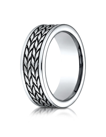 Benchmark Cobaltchrome 8 mm Comfort-Fit Ring with treaded pattern, (Sizes 6-14)