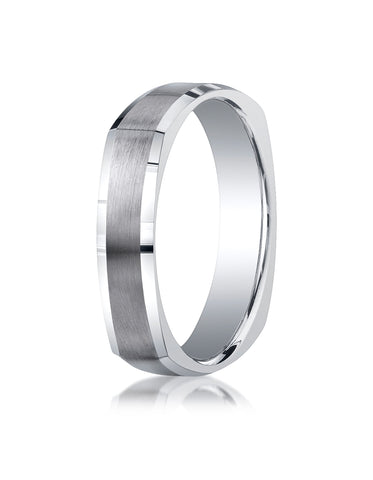Benchmark Argentium Silver 5mm Comfort-Fit Four-Sided Design Wedding Band Ring, (Sizes 6 - 15)
