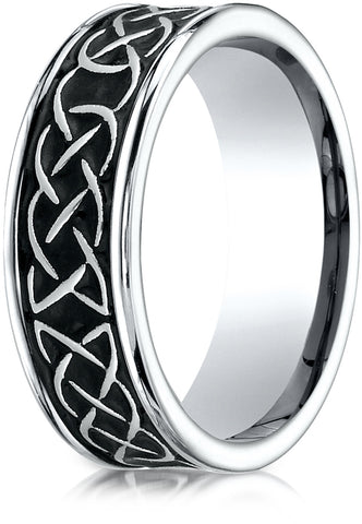 Benchmark Cobaltchrome 7mm Comfort-Fit Celtic Knot Wedding Band Ring, (Sizes 6 - 14)