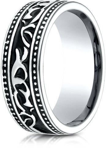 Benchmark Cobaltchrome 8mm Comfort-Fit Scroll Pattern Wedding Band Ring, (Sizes 6 - 14)