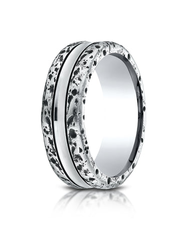 Benchmark Cobaltchrome 8mm Comfort-Fit Blackened Distressed Design Ring, (Sizes 6-14)