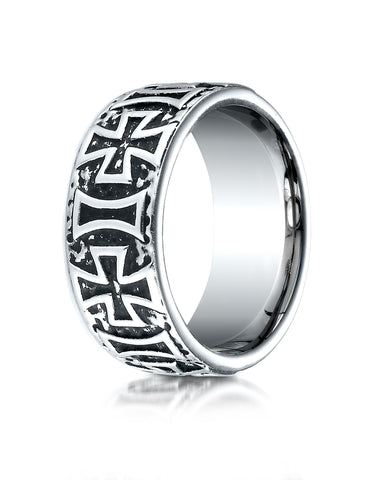 Benchmark Cobaltchrome 9mm Comfort-Fit Maltese Cross Design Wedding Band Ring, (Sizes 6 - 14)