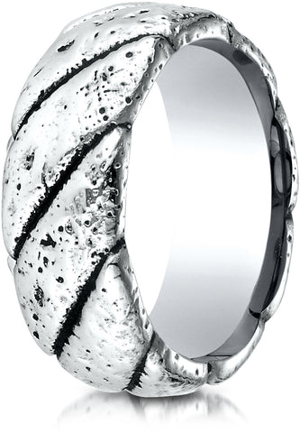 Benchmark Cobaltchrome 9mm Comfort-Fit Blackened Rustic Wedding Band Ring, (Sizes 6 - 14)