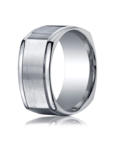 Benchmark Argentium Silver 10mm Comfort-Fit Four-Sided Design Wedding Band Ring, (Sizes 8 - 15)