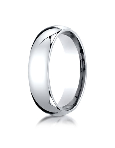 Benchmark 10K White Gold 6mm Slightly Domed Standard Comfort-Fit Wedding Band Ring (Sizes 4 - 15 )