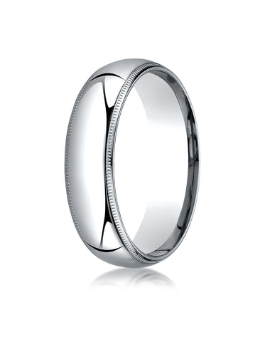 Benchmark 10K White Gold 6mm Slightly Domed Standard Comfort-Fit Wedding Band Ring with Milgrain