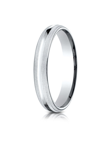 Benchmark 10K White Gold 4mm Slightly Domed Standard Comfort-Fit Wedding Band Ring with Double Milgrain