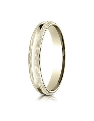 Benchmark 18K Yellow Gold 4mm Slightly Domed Standard Comfort-Fit Wedding Band Ring with Double Milgrain
