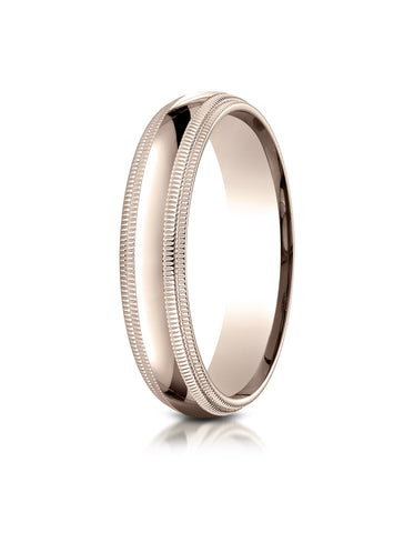 Benchmark 14K Rose Gold 5mm Slightly Domed Standard Comfort-Fit Wedding Band Ring with Double Milgrain