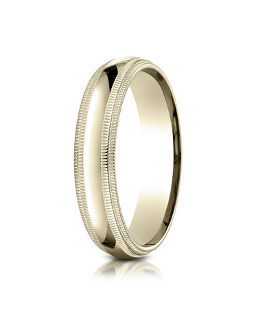 Benchmark 14K Yellow Gold 5mm Slightly Domed Standard Comfort-Fit Wedding Band Ring with Double Milgrain
