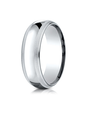Benchmark Platinum 7mm Slightly Domed Standard Comfort-Fit Wedding Band Ring with Double Milgrain