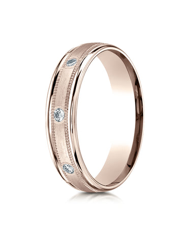 Benchmark 14K Rose Gold 4mm Comfort-Fit Burnish Set 8-Stone Diamond Eternity Ring with Milgrain (0.16ct)