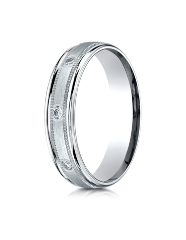 Benchmark Palladium 4mm Comfort-Fit Burnish Set 8-Stone Diamond Eternity Ring with Milgrain (0.16 ct.)