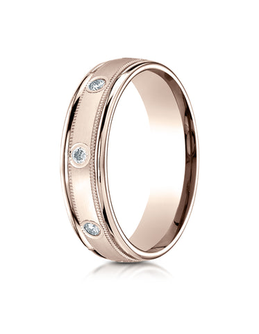 Benchmark 14K Rose Gold 6mm Comfort-Fit Burnish Set 8-Stone Diamond Eternity Ring with Milgrain (0.32ct)