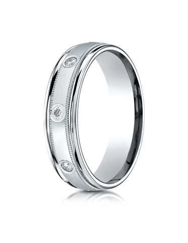 Benchmark Palladium 6mm Comfort-Fit Burnish Set 8-Stone Diamond Eternity Ring with Milgrain (0.32 ct.)